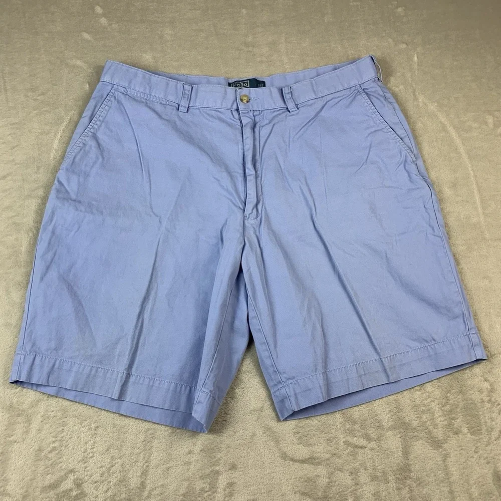 Polo Ralph Lauren Shorts Mens 38 Blue Chino Flat Front Cotton Preppy Casual